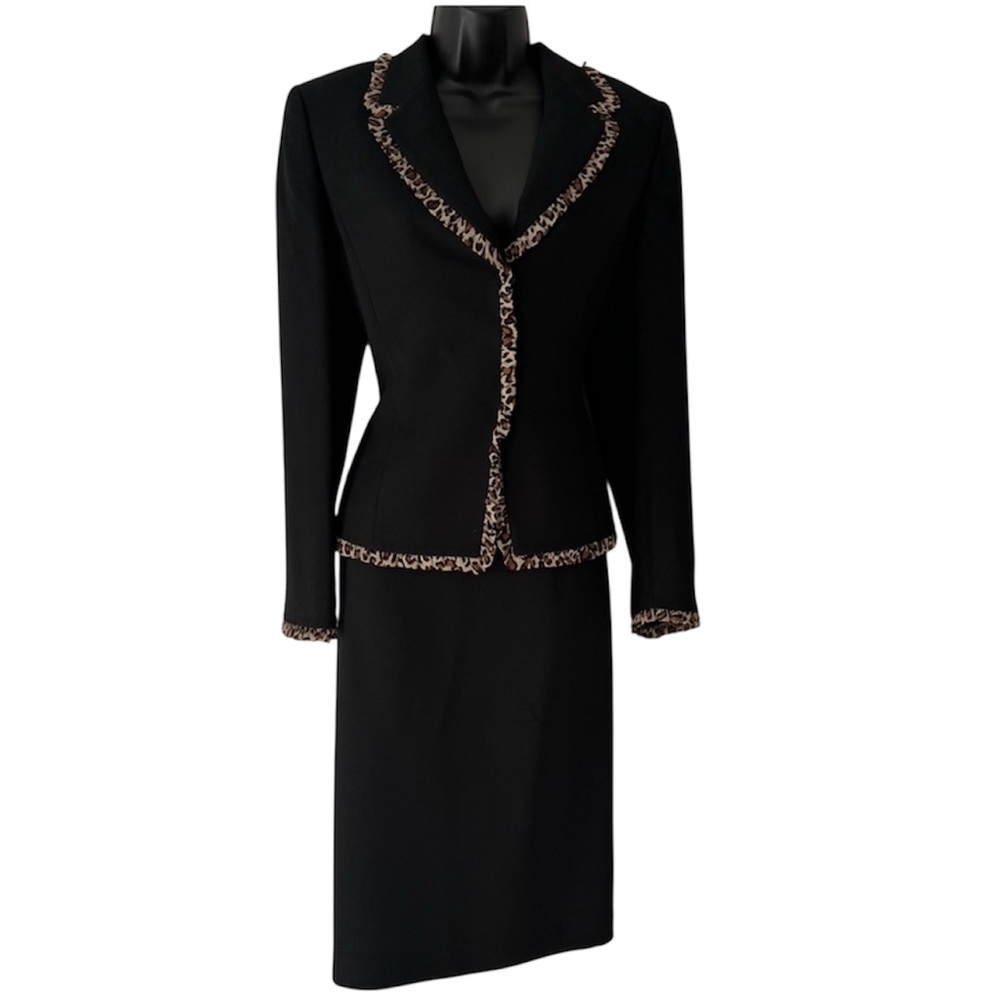 Tahari Black Suit with Leopard Trim.